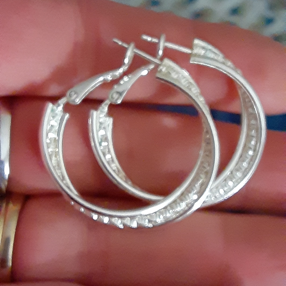 Silver and crystal hoops